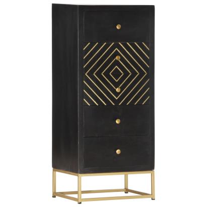 Dulap cu sertare, negru și auriu, 45x30x105 cm, lemn de mango GartenMobel Dekor