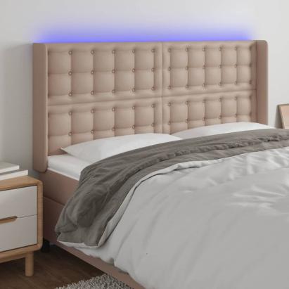 Tăblie de pat cu LED, cappuccino, 147x16x118/128 cm, piele eco GartenMobel Dekor