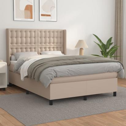 Pat box spring cu saltea, cappuccino, 140x200cm piele ecologică GartenMobel Dekor