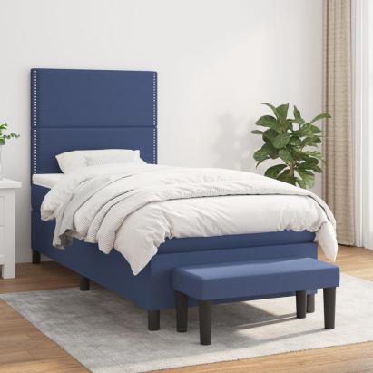 Pat box spring cu saltea, albastru, 100x200 cm, textil GartenMobel Dekor