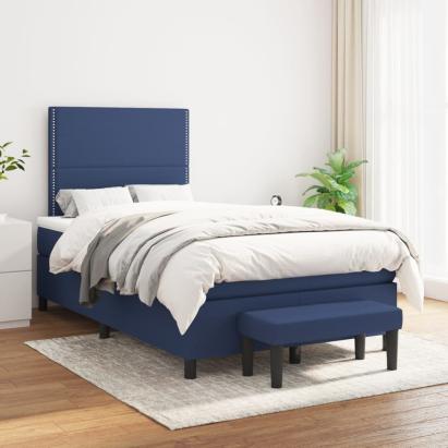 Pat box spring cu saltea, albastru, 120x200 cm, textil GartenMobel Dekor