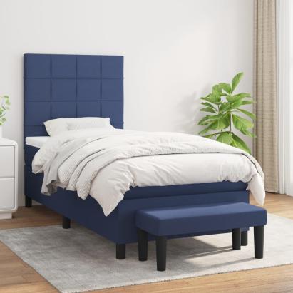 Pat box spring cu saltea, albastru, 100x200 cm, textil GartenMobel Dekor