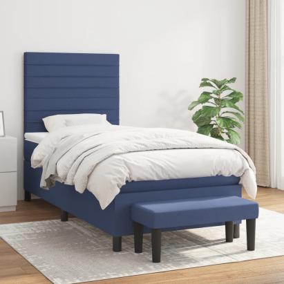 Pat box spring cu saltea, albastru, 100x200 cm, textil GartenMobel Dekor