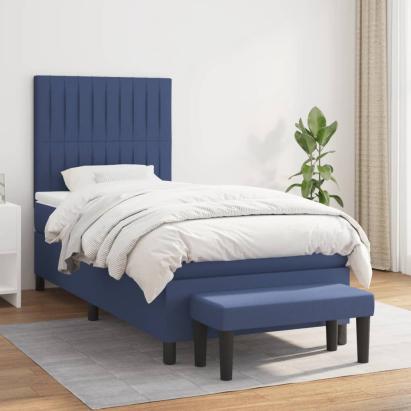 Pat box spring cu saltea, albastru, 90x190 cm, textil GartenMobel Dekor