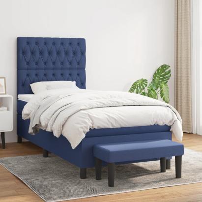 Pat box spring cu saltea, albastru, 90x200 cm, textil GartenMobel Dekor