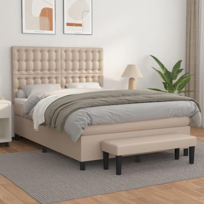Pat box spring cu saltea, cappuccino, 140x200cm piele ecologică GartenMobel Dekor