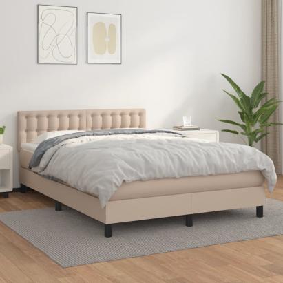 Pat box spring cu saltea, cappuccino, 140x200cm piele ecologică GartenMobel Dekor