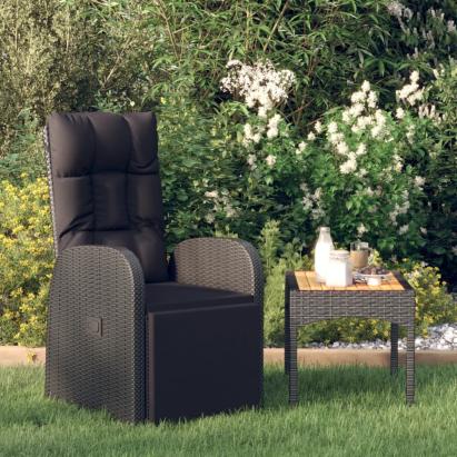 Scaun de grădină rabatabil cu perne, negru, poliratan GartenMobel Dekor