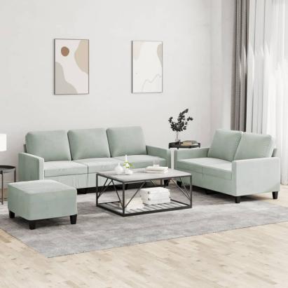 Set de canapele cu perne, 3 piese, gri deschis, catifea GartenMobel Dekor