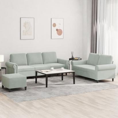 Set de canapele cu perne, 3 piese, gri deschis, catifea GartenMobel Dekor
