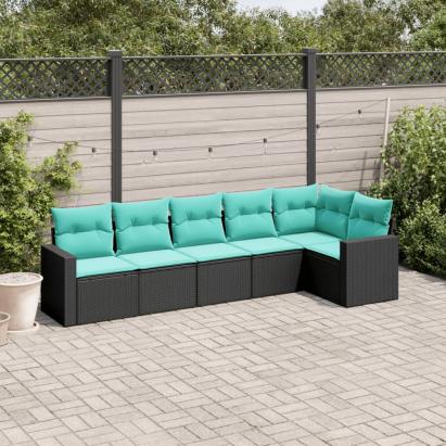 Set canapele de grădină cu perne, 6 piese, negru, poliratan GartenMobel Dekor