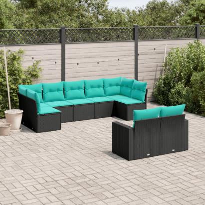 Set mobilier de grădină cu perne, 9 piese, negru, poliratan GartenMobel Dekor