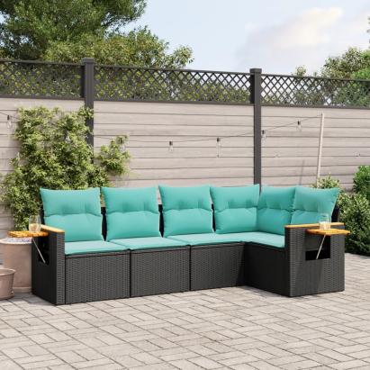 Set mobilier de grădină cu perne, 5 piese, negru, poliratan GartenMobel Dekor