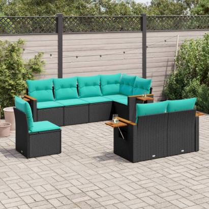 Set mobilier de grădină cu perne, 8 piese, negru, poliratan GartenMobel Dekor