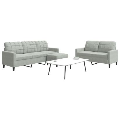Set de canapele cu perne, 3 piese, gri deschis, catifea GartenMobel Dekor