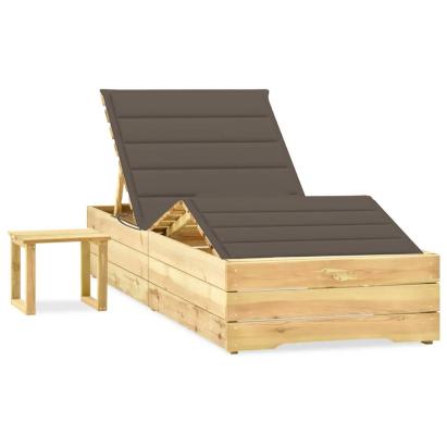 Șezlong de grădină cu masă și pernă, lemn de pin tratat GartenMobel Dekor