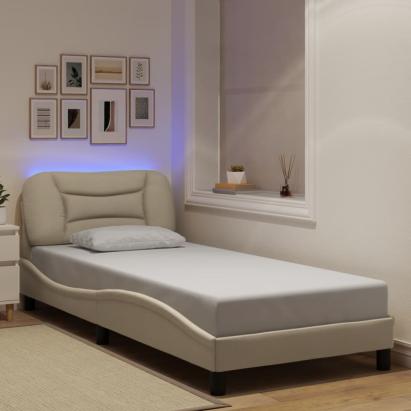 Cadru de pat cu lumini LED, crem, 90x200 cm, textil GartenMobel Dekor