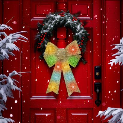 Decor fundiță LED -cu lumini - auriu - 11 LED-uri colorate - 40 x 30 cm Best CarHome