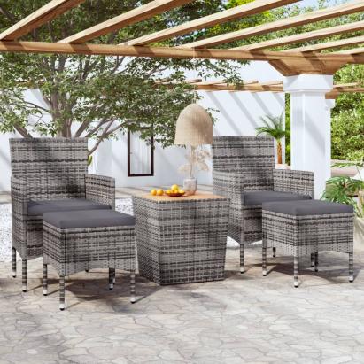 Set mobilier grădină, 5 piese, gri, poliratan și lemn acacia GartenMobel Dekor