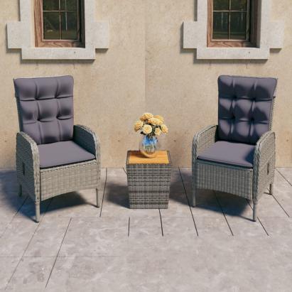 Set mobilier grădină, 3 piese, gri, poliratan și lemn acacia GartenMobel Dekor