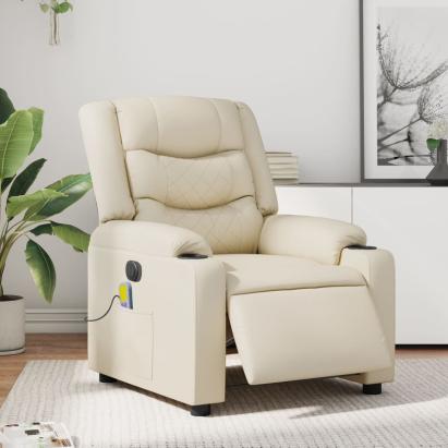 Fotoliu electric de masaj rabatabil, crem, piele ecologică GartenMobel Dekor
