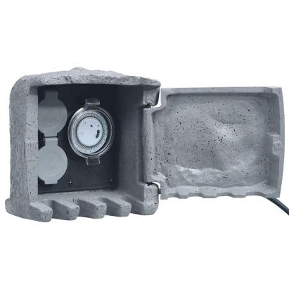 Unitate priză de grădină 2 sloturi/temporizator gri polirășină GartenMobel Dekor
