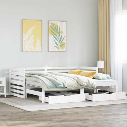 Pat de zi cu sertare, alb, 90x200 cm, lemn masiv pin GartenMobel Dekor