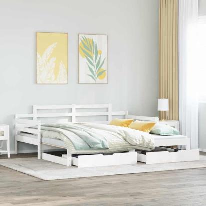 Pat de zi cu extensie și sertare fără saltea, alb, 90x200 cm GartenMobel Dekor
