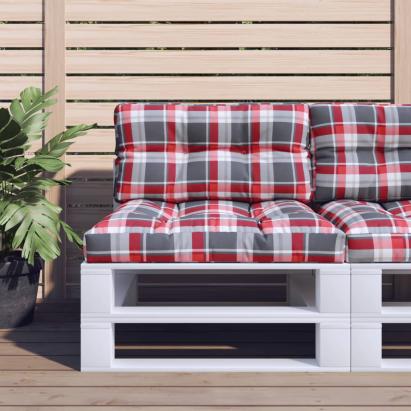 Pernă de paleți, roșu carouri, 70x40x12 cm, material textil GartenMobel Dekor