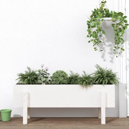 Strat înălțat de grădină, alb, 101x30x38 cm, lemn masiv de pin GartenMobel Dekor