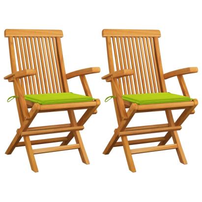 Scaune de grădină cu perne verde aprins, 2 buc., lemn masiv tec GartenMobel Dekor