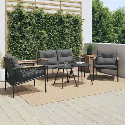 Set mobilier de balcon, 5 piese, cu perne, negru, oțel GartenMobel Dekor