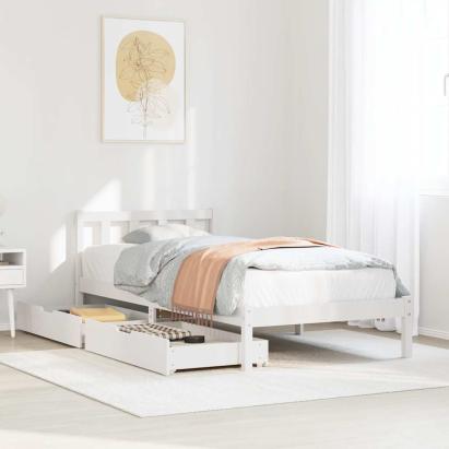 Cadru pat fără saltea, alb, 90x190 cm, lemn masiv de pin GartenMobel Dekor