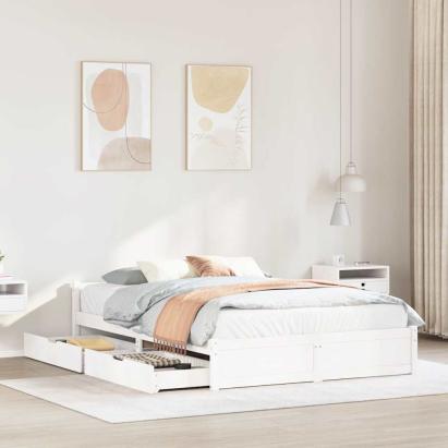 Cadru de pat fără saltea, alb, 140x200 cm, lemn masiv pin GartenMobel Dekor