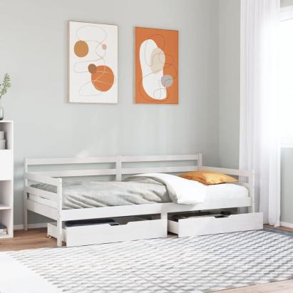 Pat de zi cu sertare, alb, 90x200 cm, lemn masiv pin GartenMobel Dekor