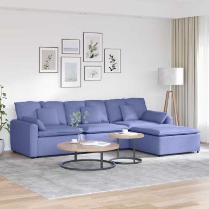 Canapea modulară cu taburet și perne, albastru jeans GartenMobel Dekor