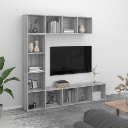 Set dulap TV/cărți, 3 piese, sonoma gri, 180x30x180 cm GartenMobel Dekor
