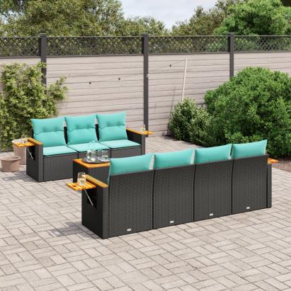 Set mobilier de grădină cu perne, 8 piese, negru, poliratan GartenMobel Dekor
