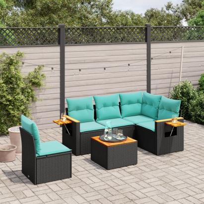 Set canapele de grădină cu perne, 6 piese, negru, poliratan GartenMobel Dekor