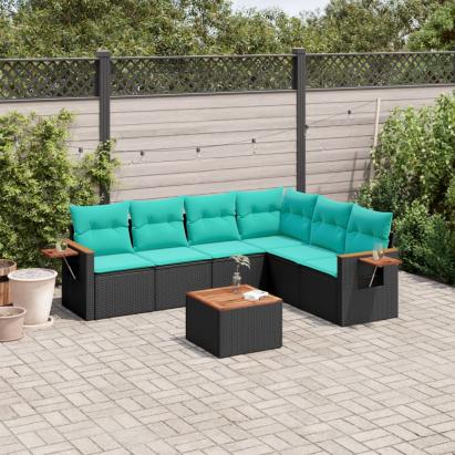 Set canapele de grădină cu perne, 7 piese, negru, poliratan GartenMobel Dekor