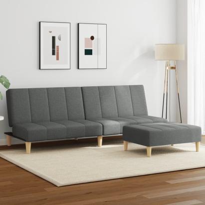 Canapea extensibilă cu taburet, 2 locuri, gri închis, textil GartenMobel Dekor