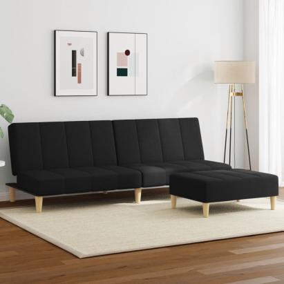 Canapea extensibilă cu taburet, 2 locuri, negru, textil GartenMobel Dekor