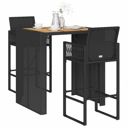 Set mobilier bar de grădină fără perne 3 piese negru poliratan GartenMobel Dekor