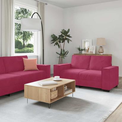 Set canapea cu perne, 3 piese, roșu vin, catifea GartenMobel Dekor