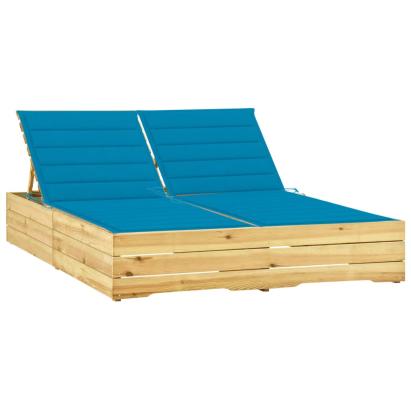 Șezlong dublu cu perne albastre, lemn de pin tratat GartenMobel Dekor