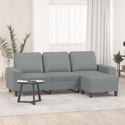 Canapea cu 3 locuri și taburet, gri deschis, 180 cm, textil GartenMobel Dekor