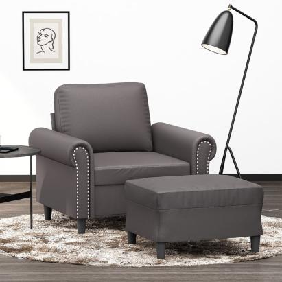 Fotoliu canapea cu taburet, gri, 60 cm, piele ecologică GartenMobel Dekor