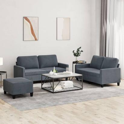 Set de canapele cu perne, 3 piese, gri închis, catifea GartenMobel Dekor