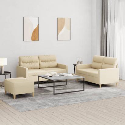 Set de canapele cu perne, 3 piese, crem, textil GartenMobel Dekor