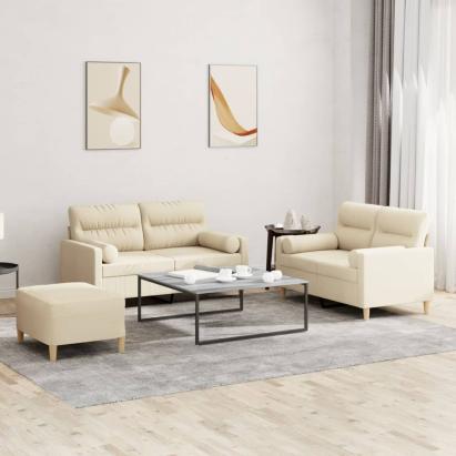 Set de canapele cu perne, 3 piese, crem, textil GartenMobel Dekor